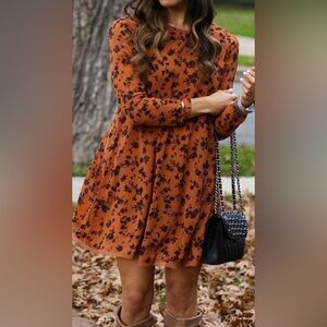 Kimchi Blue Size Medium Floral Lightweight Party Dress Boho Burnt Orange